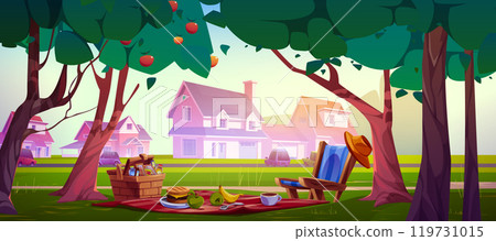 Picnic scene in suburban park. 119731015