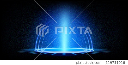 Futuristic round portal with light beam 119731016