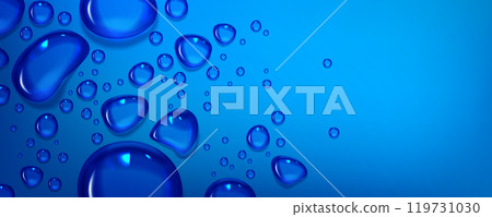 Blue background with clear water droplets pattern. 119731030