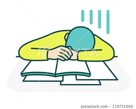 A boy tired of studying. A student who can't keep up with the classes. Illustration of a lazy high school boy. 119731089