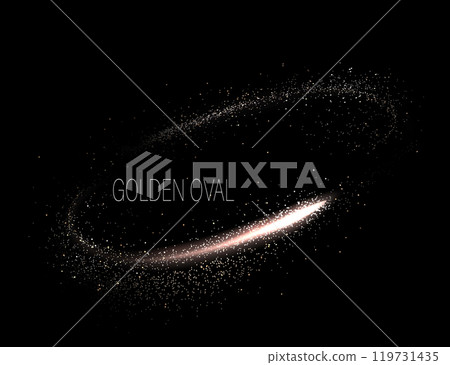 Isolated gold oval frame with shiny tinsel on black background 119731435