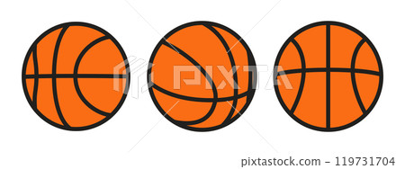 Orange basketball ball icons. Set of outline basketball balls symbols. 119731704