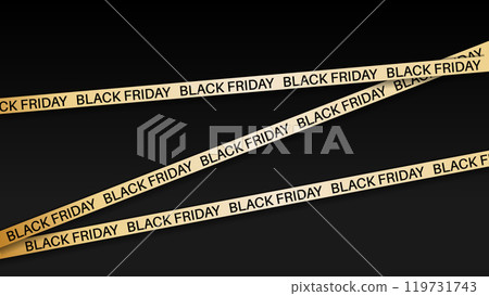 3d red ribbons for Black Friday sale on dark brick wall background. Crossed ribbons. Graphic elements for big sale. Vector illustration. 119731743