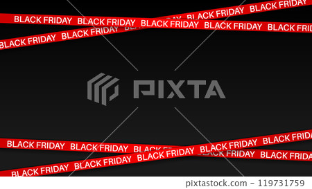 3d red ribbons for Black Friday sale on dark brick wall background. Crossed ribbons. Graphic elements for big sale. Vector illustration. 119731759
