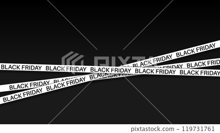 3d red ribbons for Black Friday sale on dark brick wall background. Crossed ribbons. Graphic elements for big sale. Vector illustration. 119731761