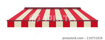 Striped awning for cafe. Striped shop canopy. Store or cafe sunshade awning. 119731816