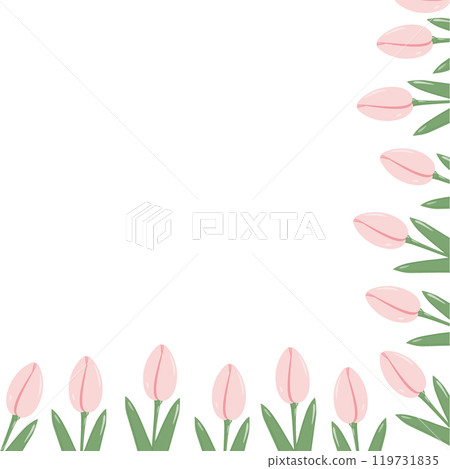 Bloom Tulips in trendy soft pink Corner frame border in spring shades. Womens Day Template concept Bloom Tulips in trendy soft pink Corner frame border in spring shades. Womens Day Template concept 119731835