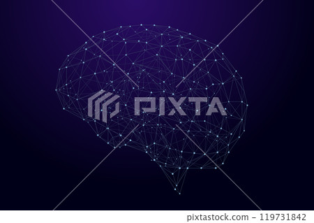 Artificial Neural Network. Brain as artificial intelligence network. Abstract brain made of connected nodes. 119731842