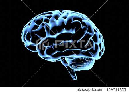 Abstract brain hologram. AI brain. Neon brain on dark background. Neurology research, artificial intelligence. Diagnosis of organs. Abstract brain hologram. AI brain. Neon brain on dark background. Neurology research, artificial intelligence. Diagnosis of organs. 119731855