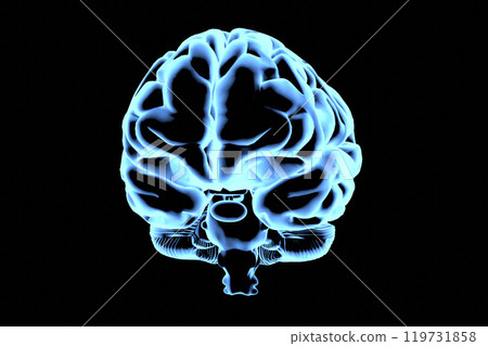 Abstract brain hologram. AI brain. Neon brain on dark background. Neurology research, artificial intelligence. Diagnosis of organs. 119731858