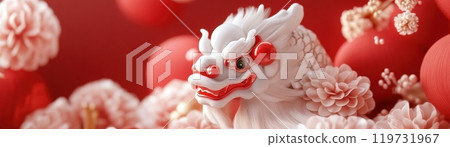 Vibrant Chinese New Year Snake Dance with Performers in Traditional Costumes 119731967
