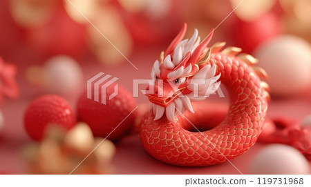 Coiled Red Dragon Guarding Festive Lunar New Year Gate Coiled Red Dragon Guarding Festive Lunar New Year Gate 119731968