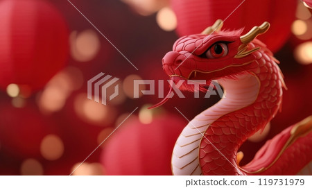 Majestic Red Dragon in Oriental Lantern Festival Banner Majestic Red Dragon in Oriental Lantern Festival Banner 119731979