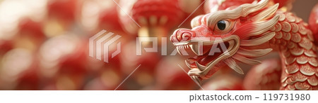 Majestic Chinese Dragon Parade Banner with Vibrant Red and Gold Scales Majestic Chinese Dragon Parade Banner with Vibrant Red and Gold Scales 119731980