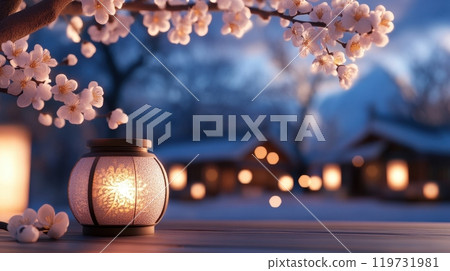 Vibrant Lunar New Year Fireworks Display Over a Traditional Lantern in the Night Sky Vibrant Lunar New Year Fireworks Display Over a Traditional Lantern in the Night Sky 119731981