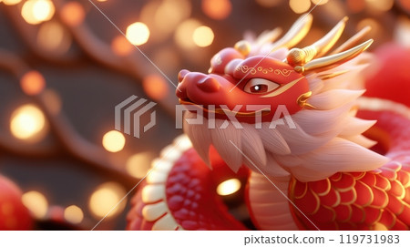 Vibrant Chinese Dragon Dance with Festive Fireworks Backdrop Vibrant Chinese Dragon Dance with Festive Fireworks Backdrop 119731983