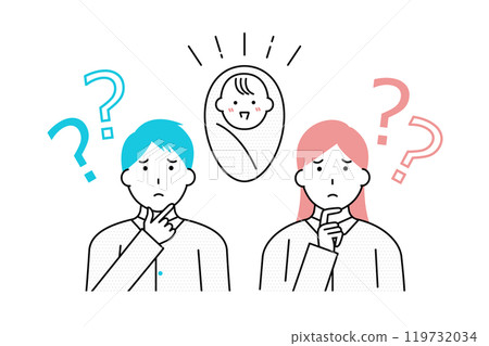 A young couple with questions about babies and childcare 119732034