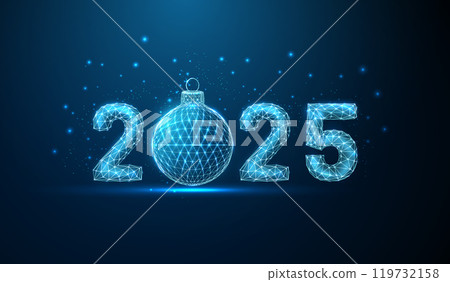 Abstract Happy 2025 New Year greeting card with Christmas ball. Abstract Happy 2025 New Year greeting card with Christmas ball. 119732158