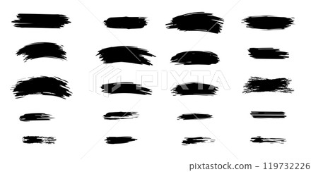 Set of brush strokes of different shapes. Vector illustration of black stripes elements. Grunge backgrounds Set of brush strokes of different shapes. Vector illustration of black stripes elements. Grunge backgrounds 119732226