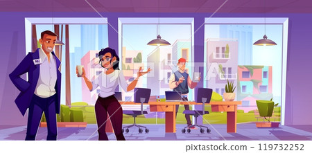 Colleagues talking in bright modern office 119732252