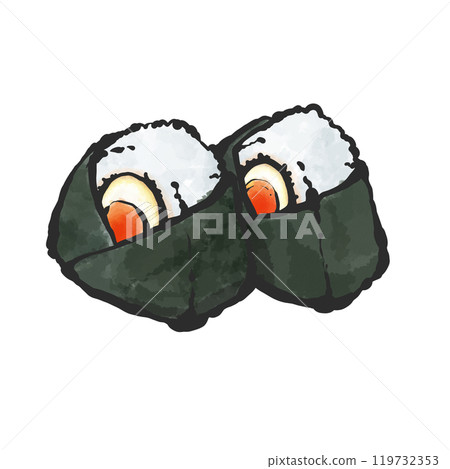 Hand-drawn illustration of boiled egg rice ball Hand-drawn illustration of boiled egg rice ball 119732353