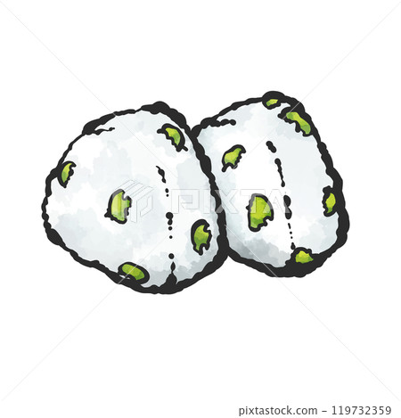 Hand-drawn illustration of edamame rice ball 119732359