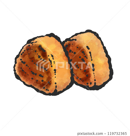 手寫毛筆繪畫風格的烤飯糰插畫 手寫毛筆繪畫風格的烤飯糰插畫 119732365