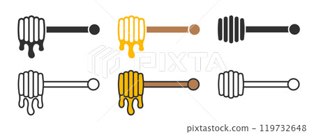 Various Honey spoon icon symbol set. Honey symbol logo sign collection. Liquid bee honey sign. Honey package design. Vector illustration image. Isolated on white background. Various Honey spoon icon symbol set. Honey symbol logo sign collection. Liquid bee honey sign. Honey package design. Vector illustration image. Isolated on white background. 119732648