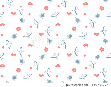 梅鶴龜紋手巾 日式紅梅色 深藍灰色 賀年片 119733273