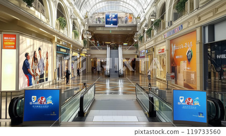 Digital signage and advertising billboards found in station passageways, shopping centers, and underground passages 119733560