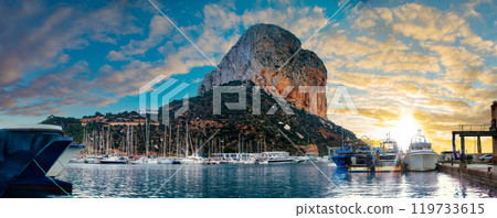 Scenic Spain beach sunset. Scenic Spain beach sunset. 119733615