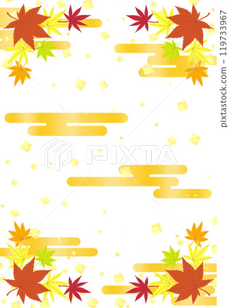 Background illustration featuring autumn leaves, clouds, and gold leaf Background illustration featuring autumn leaves, clouds, and gold leaf 119733967