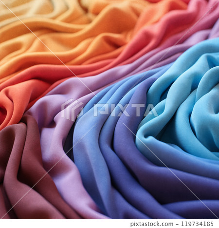 Pile of colorful folded t-shirts. 119734185