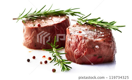 juicy steak meat with thyme and pepper. 119734325
