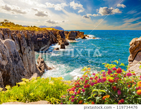 Cliffs of hell in Spain,Asturias.Beautiful and dreamlike rocks in the ocean. 119734476