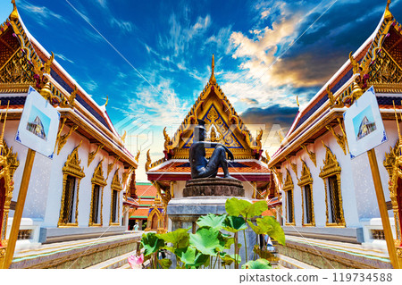 Thailand Royal palace sunset landscape. Thailand Royal palace sunset landscape. 119734588