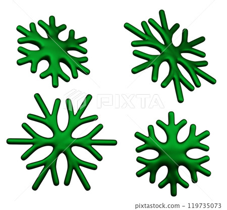 3D Snowflakes collection. Green realistic snowflake collection isolated on white background 119735073