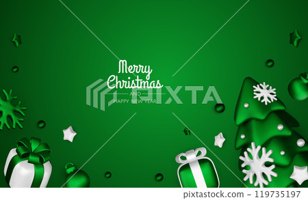 Happy New Year and Merry Christmas. Christmas holiday background with realistic 3d objects,gold and red bauble balls, conical metal stars. Levitation falling design composition. Happy New Year and Merry Christmas. Christmas holiday background with realistic 3d objects,gold and red bauble balls, conical metal stars. Levitation falling design composition. 119735197