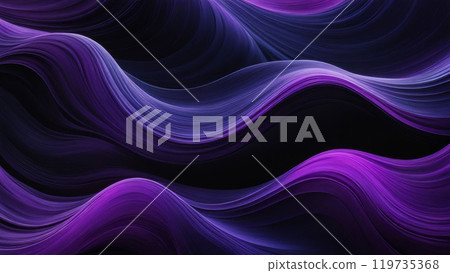 Abstract flowing purple and black wavy lines on a dark background. Futuristic digital texture 119735368