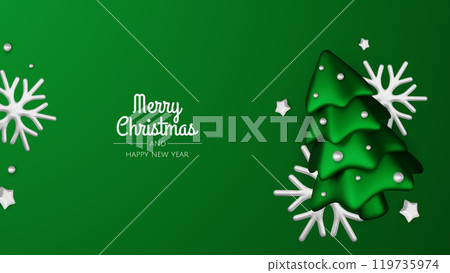 Christmas winter festive composition. Colorful Xmas background realistic 3d decorative design objects, christmas tree, gift boxes, xmas ball, gold confetti. Happy New Year. Vector illustration 119735974