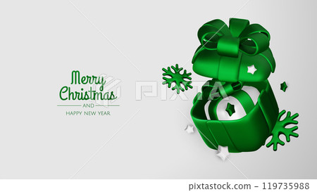 Merry Christmas and happy new year background. Christmas tree, Gift boxes, Christmas balls. Christmas element for web, banners, greeting card, template design. 119735988