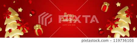 Merry christmas greeting card vector poster. Christmas elegant invitation template with xmas balls, xmas tree and snowflakes. Vector illustration holiday season greeting Merry christmas greeting card vector poster. Christmas elegant invitation template with xmas balls, xmas tree and snowflakes. Vector illustration holiday season greeting 119736108