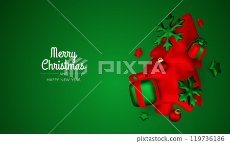 Merry christmas greeting card vector poster. Christmas elegant invitation template with xmas balls, xmas tree and snowflakes. Vector illustration holiday season greeting Merry christmas greeting card vector poster. Christmas elegant invitation template with xmas balls, xmas tree and snowflakes. Vector illustration holiday season greeting 119736186