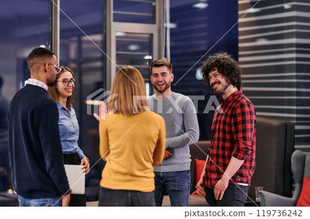 Multicultural Business Team Brainstorming During Coffee Break Multicultural Business Team Brainstorming During Coffee Break 119736242