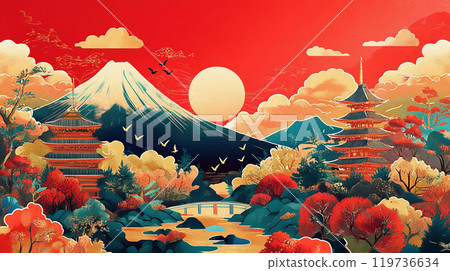 Japanese style landscape illustration 119736634