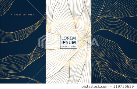 Vector set of leaf abstract pattern, floral line golden labels, posters, elegant luxury plant cards. Herbal illustrations, package. 119736639