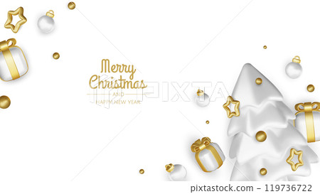 Merry Christmas and happy new year background. Christmas tree, Gift boxes, Christmas balls. Christmas element for web, banners, greeting card, template design. Merry Christmas and happy new year background. Christmas tree, Gift boxes, Christmas balls. Christmas element for web, banners, greeting card, template design. 119736722
