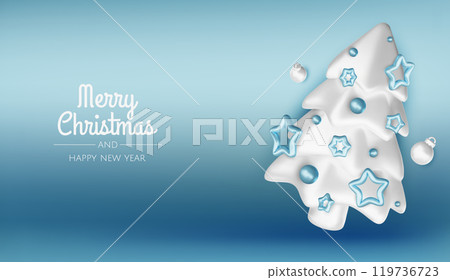 Merry Christmas and happy new year background. Christmas tree, Gift boxes, Christmas balls. Christmas element for web, banners, greeting card, template design. 119736723