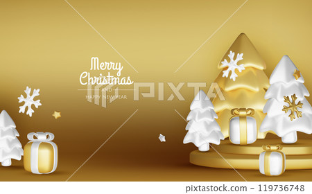 Merry christmas greeting card vector poster. Christmas elegant invitation template with xmas balls, xmas tree and snowflakes. Vector illustration holiday season greeting Merry christmas greeting card vector poster. Christmas elegant invitation template with xmas balls, xmas tree and snowflakes. Vector illustration holiday season greeting 119736748