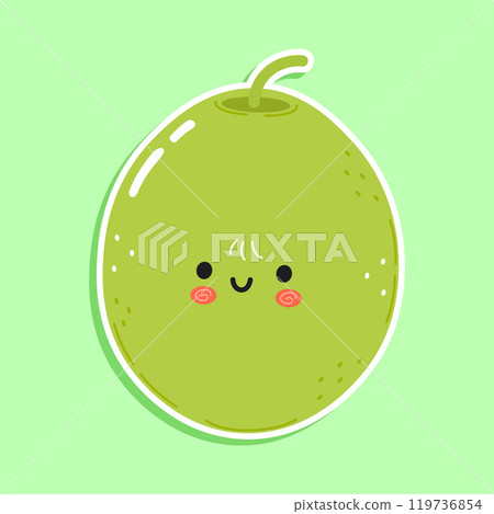 Sticker Green olive character. Vector hand drawn cartoon kawaii character illustration icon. Isolated on green background. Green olive character concept Sticker Green olive character. Vector hand drawn cartoon kawaii character illustration icon. Isolated on green background. Green olive character concept 119736854